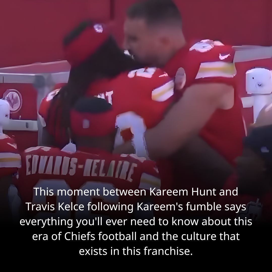 Travis Kelce refused to let Kareem Hunt hang his head after that crucial second-half fumble. Instead of frustration, he wrapped him in a hug, lifted his spirits, and reminded him of who he is. That moment of leadership and brotherhood helped power the #Chiefs to victory — proof that great teams don’t just win together, they rise together. .237